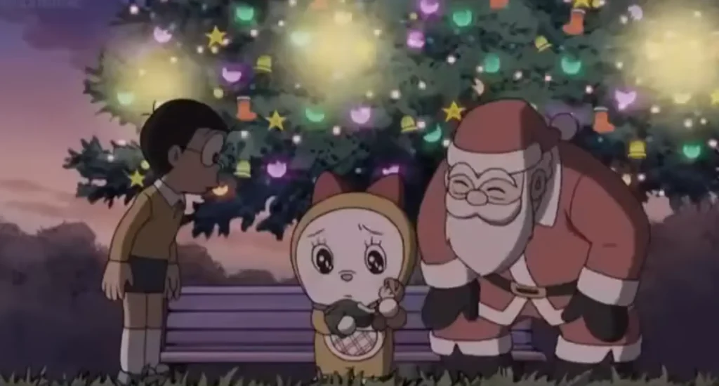 doraemon title santa claus the thief on christmas eve dorami holding a dool with nobita and santa claus