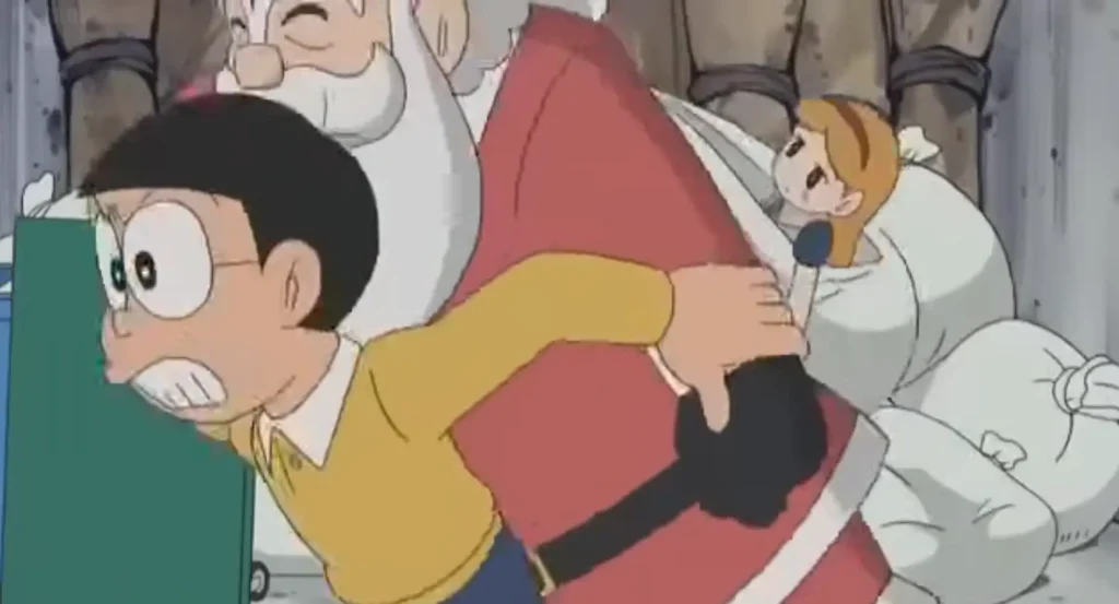 doraemon title santa claus the thief on christmas eve nobita carrying santa claus
